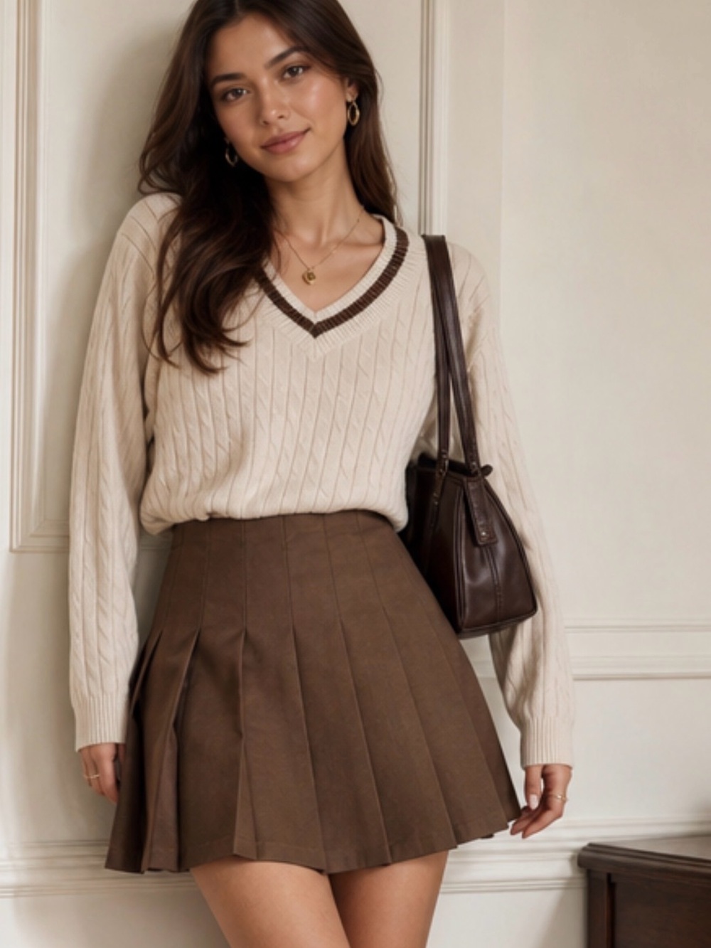 H&M Divided pleated skirt, side zipper, Size 6, Toffee, Gd cond